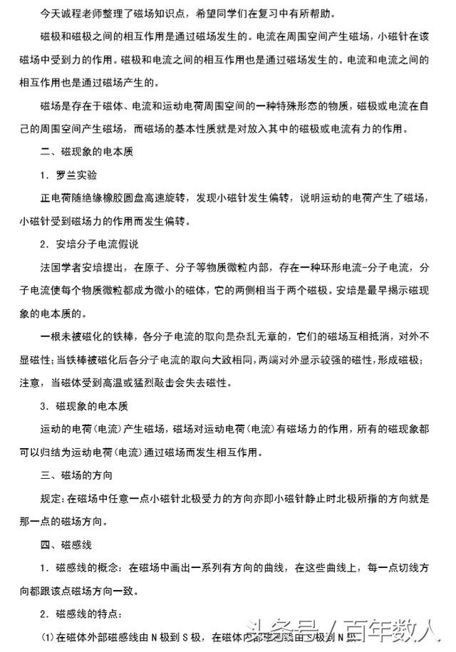 高中物理磁场知识点归纳:罗兰实验、安培力、磁感应