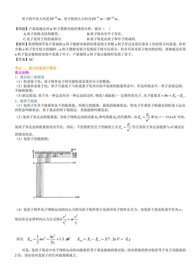 高中物理总复习冲刺:原子的核式结构模型,波尔的氢原子理论解析