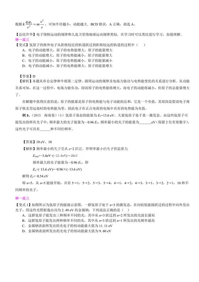 高中物理总复习冲刺:原子的核式结构模型,波尔的氢原子理论解析