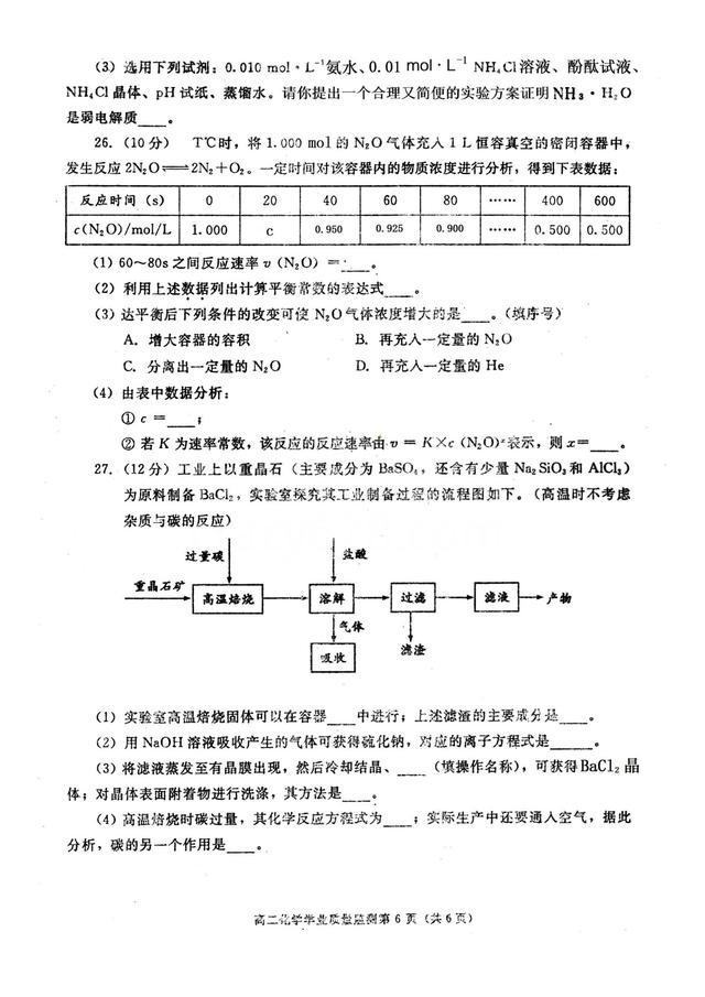 2015年成都市高二化学期末调研试题